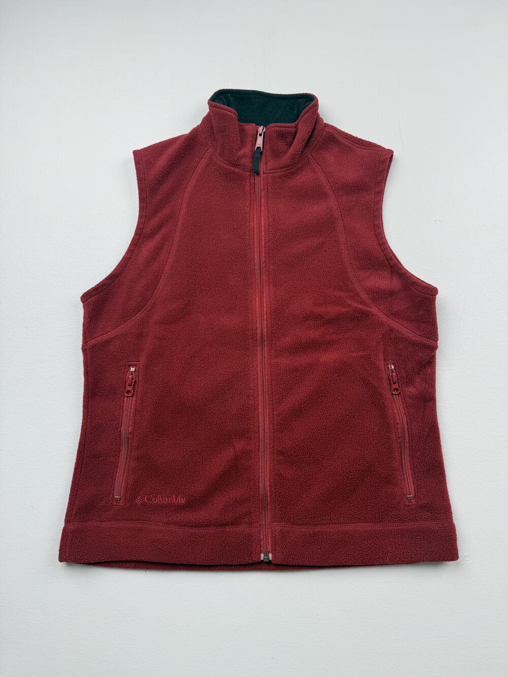 Columbia Vest Womens Medium Red Fleece Full Zip Pockets Outdoor Warm Layering